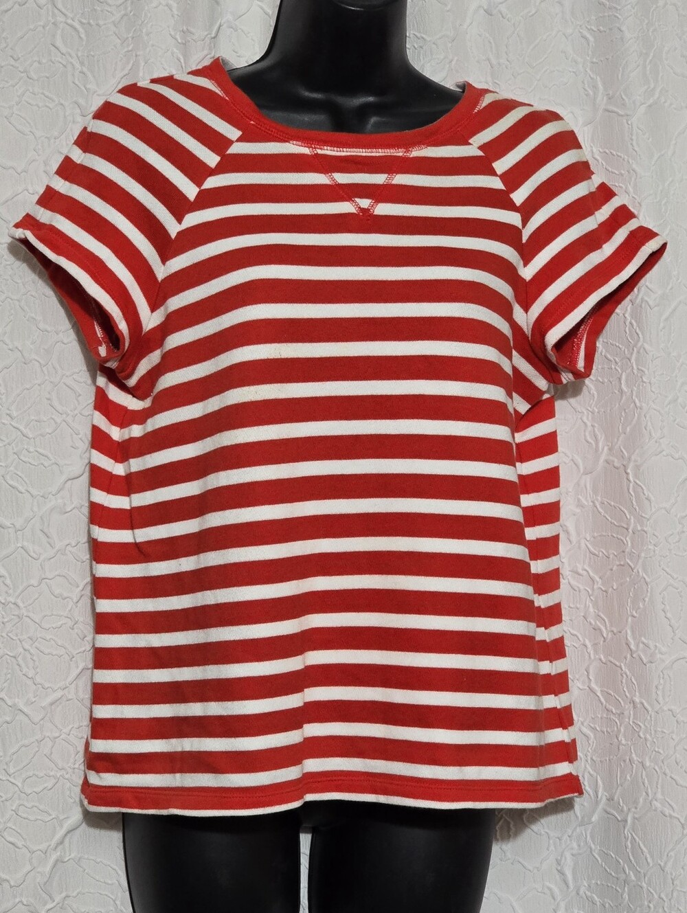 Crown & Ivy Womans Short Sleeve Top Blouse Orange Striped Size Small